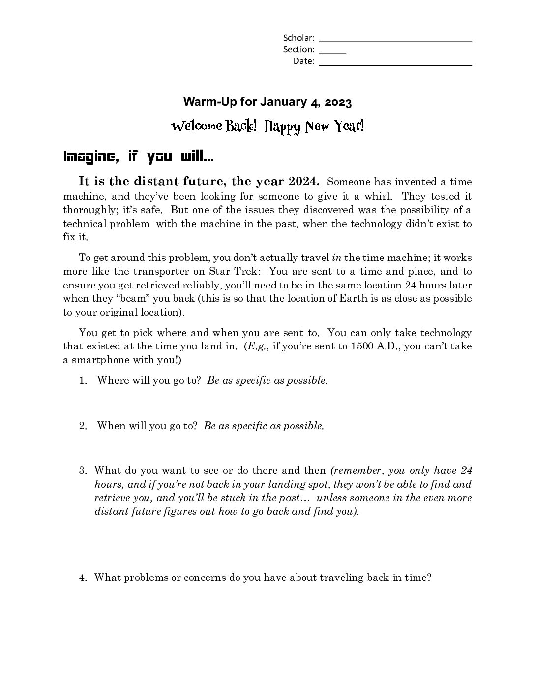 2023-01-04 Warm Up About Time Travel and Decision Making (wTeacher Notes)