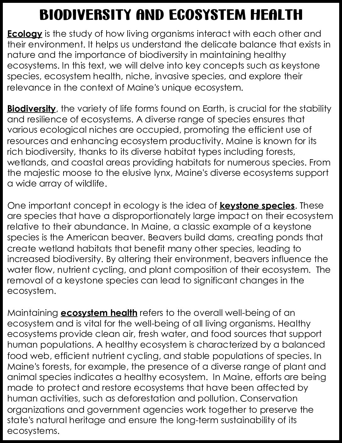 Biodiversity And Ecosystem Health Reading