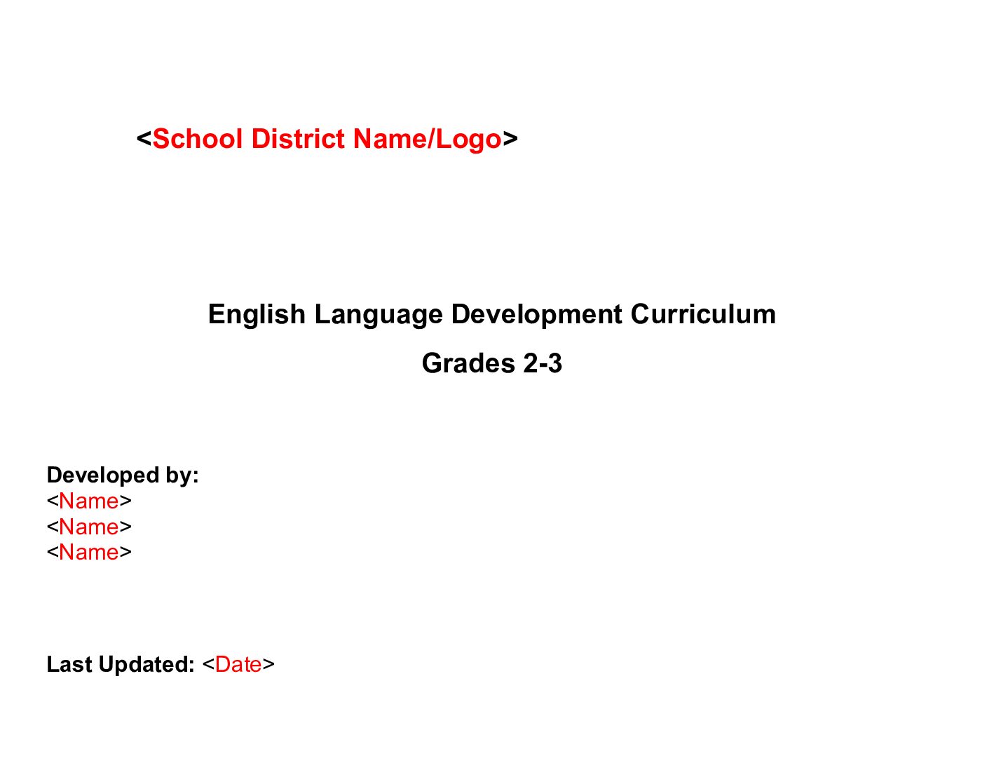Blank Eld Curriculum Template