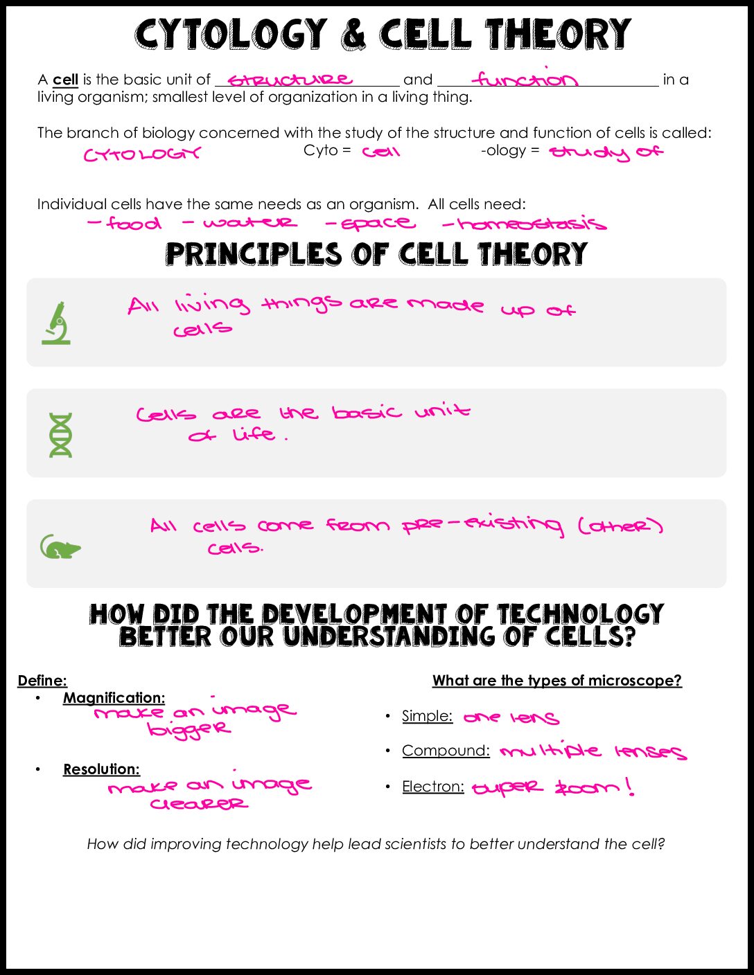 Cell Theory Notes Key