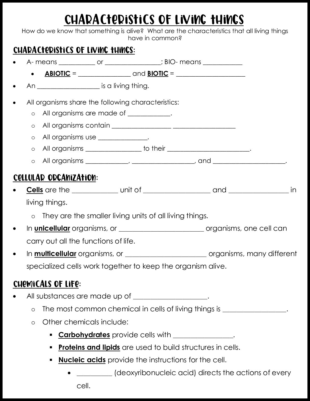 Characteristics Of Living Things