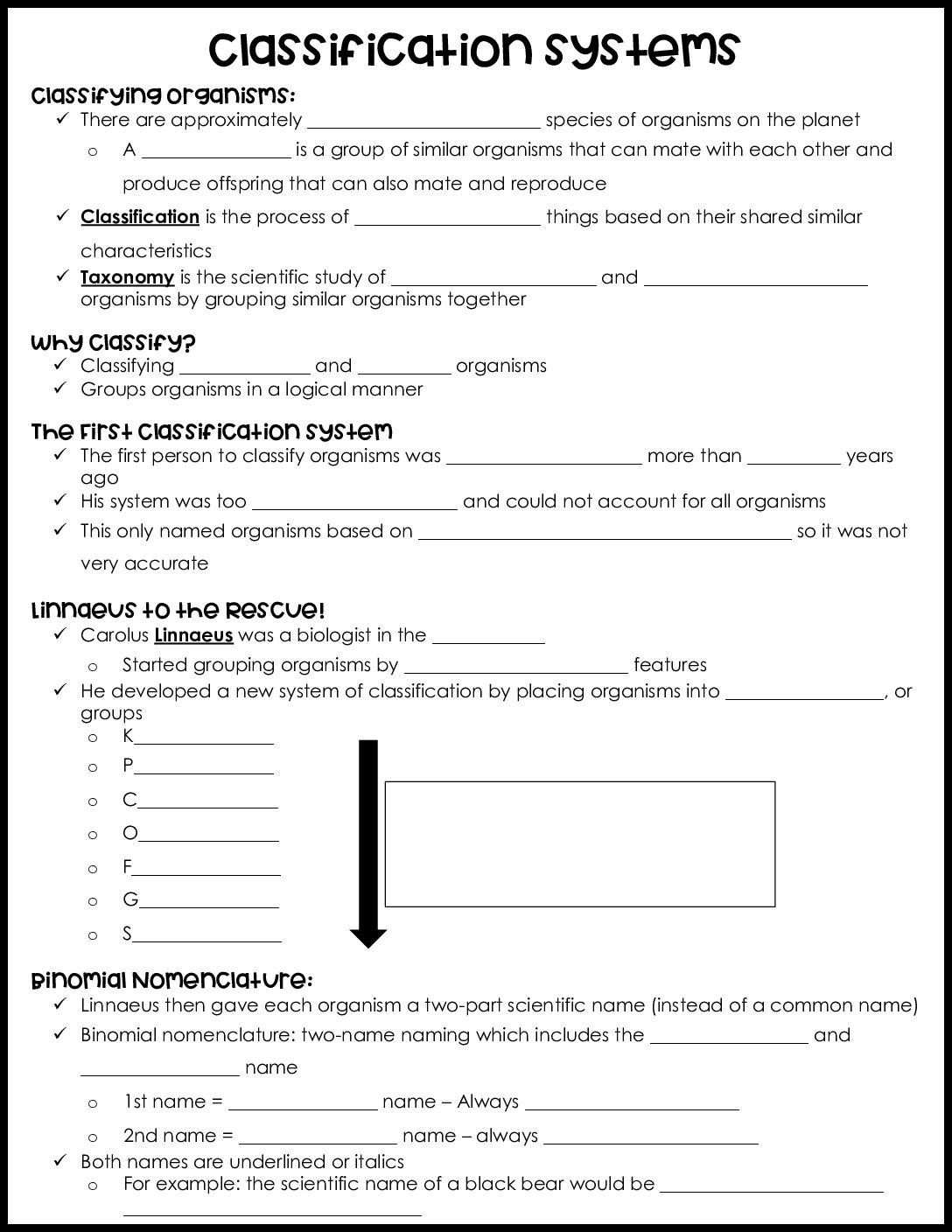 Classification Systems Notes