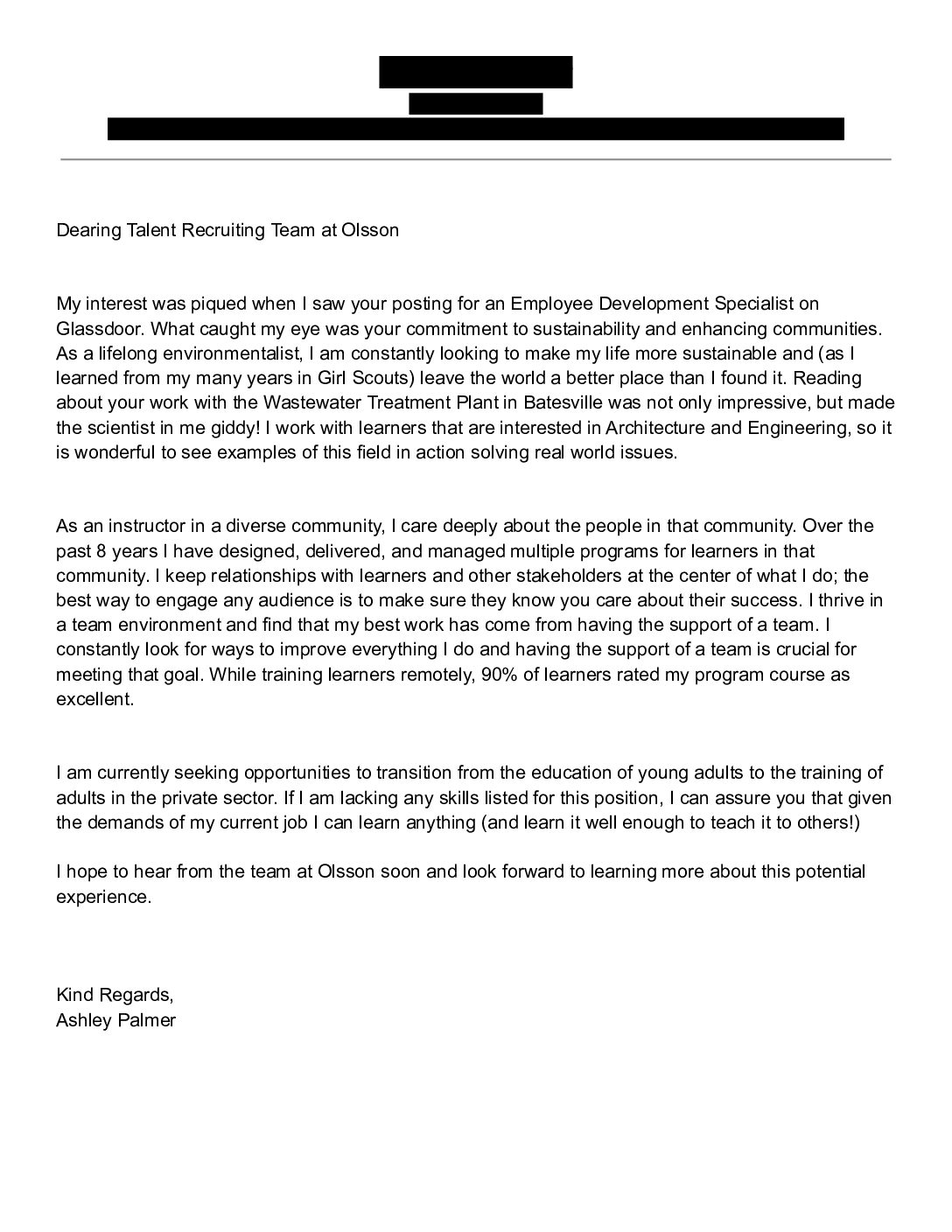 Cover Letter – Ashley Palmer Olsson