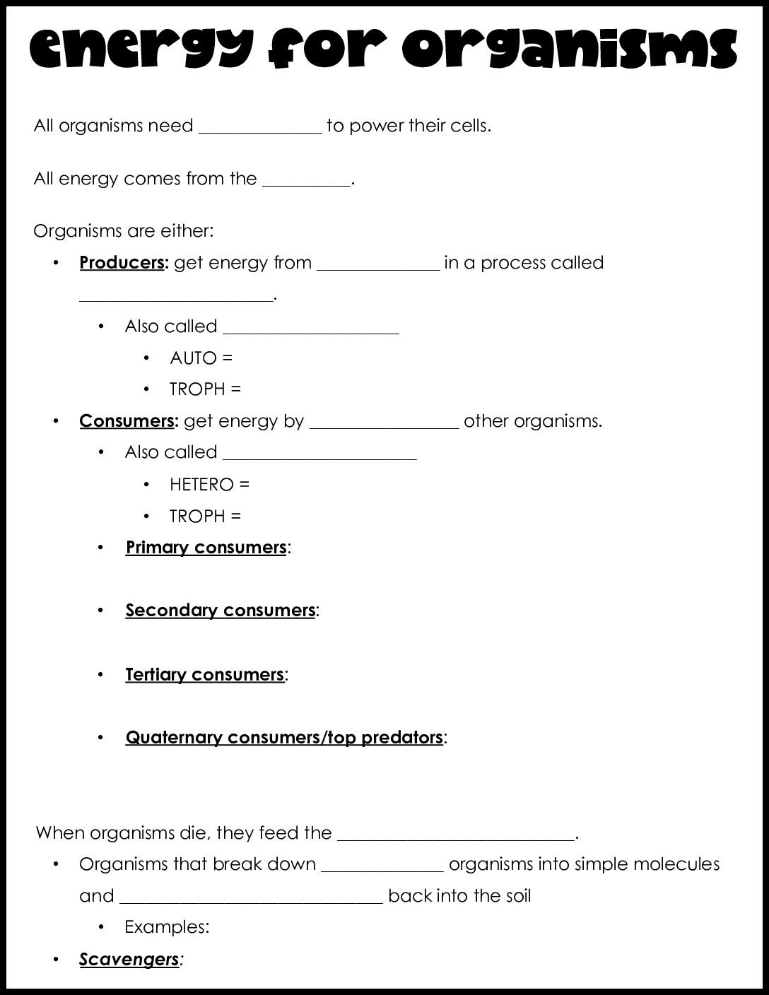 Energy For Organisms