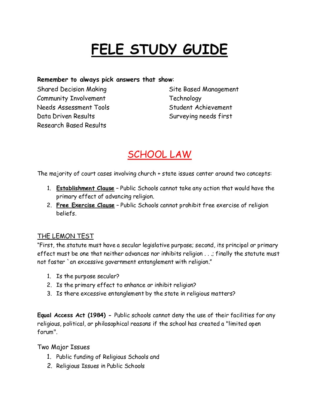 Fele Comprehensive Study Guide