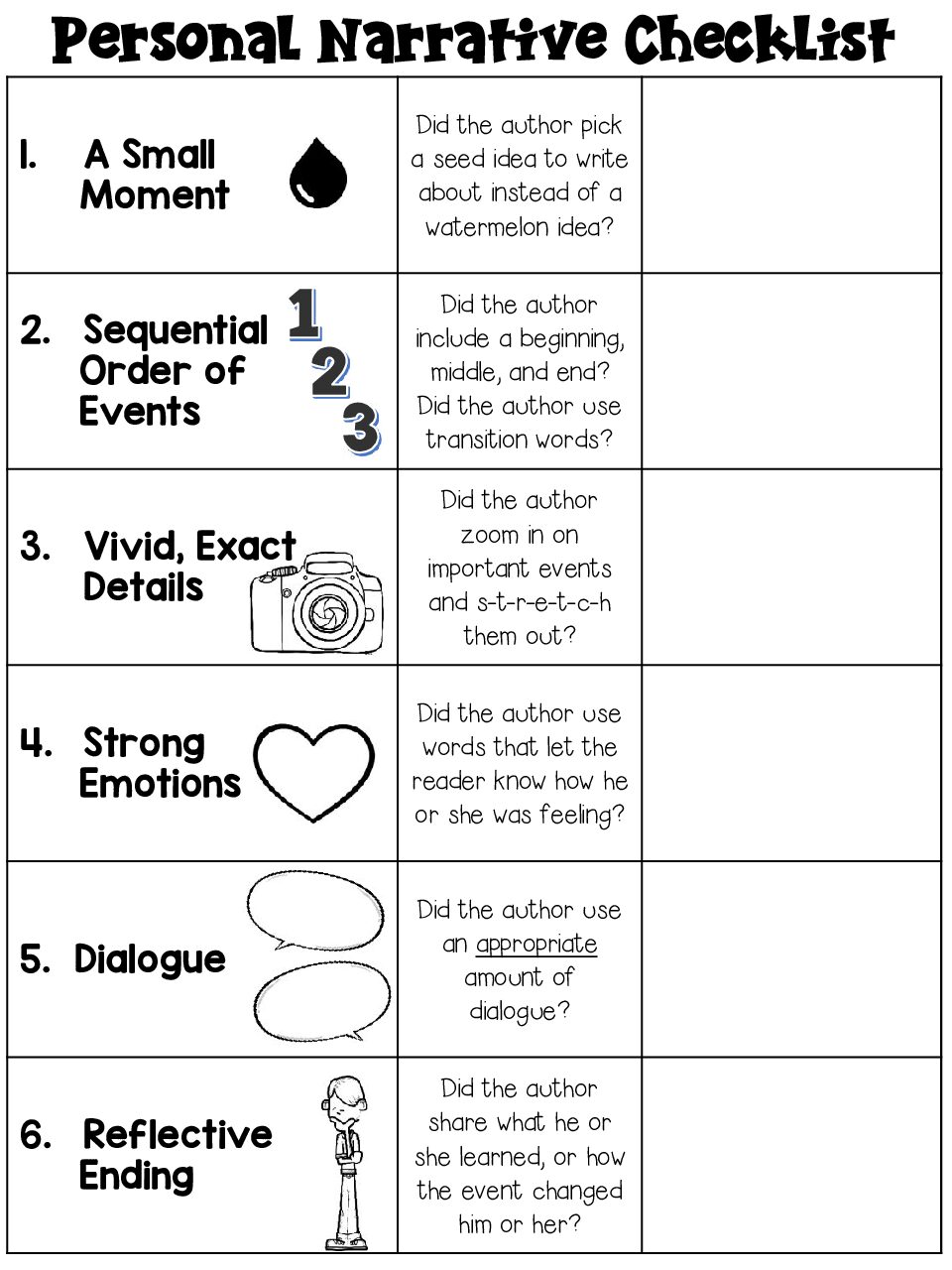 Free Personal Narrative Checklists