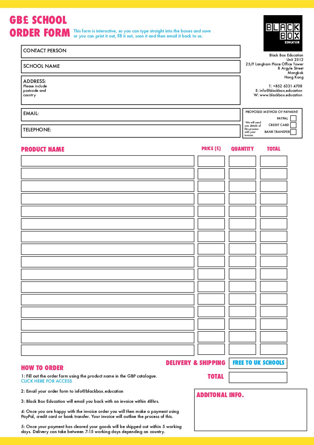 Gbp Order Form Black Box Educatıon