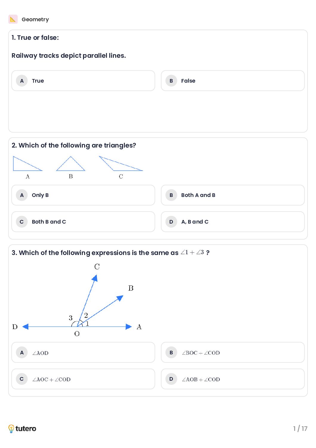 Geometry Standard Worksheet 1