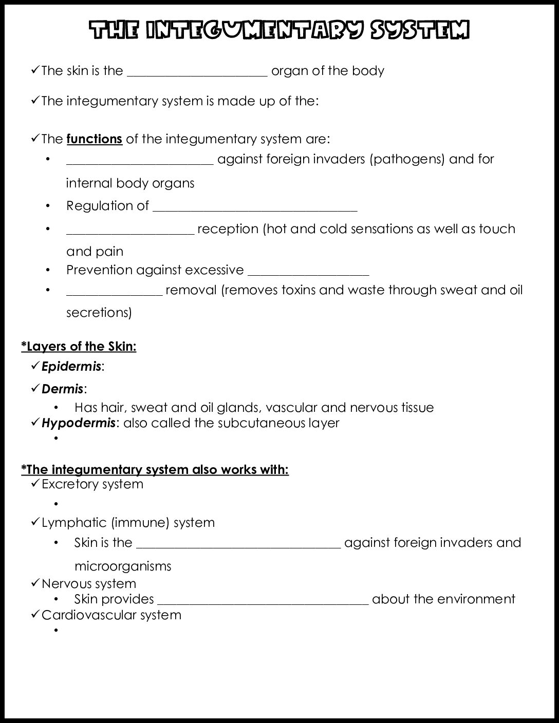 Integumentary System Notes