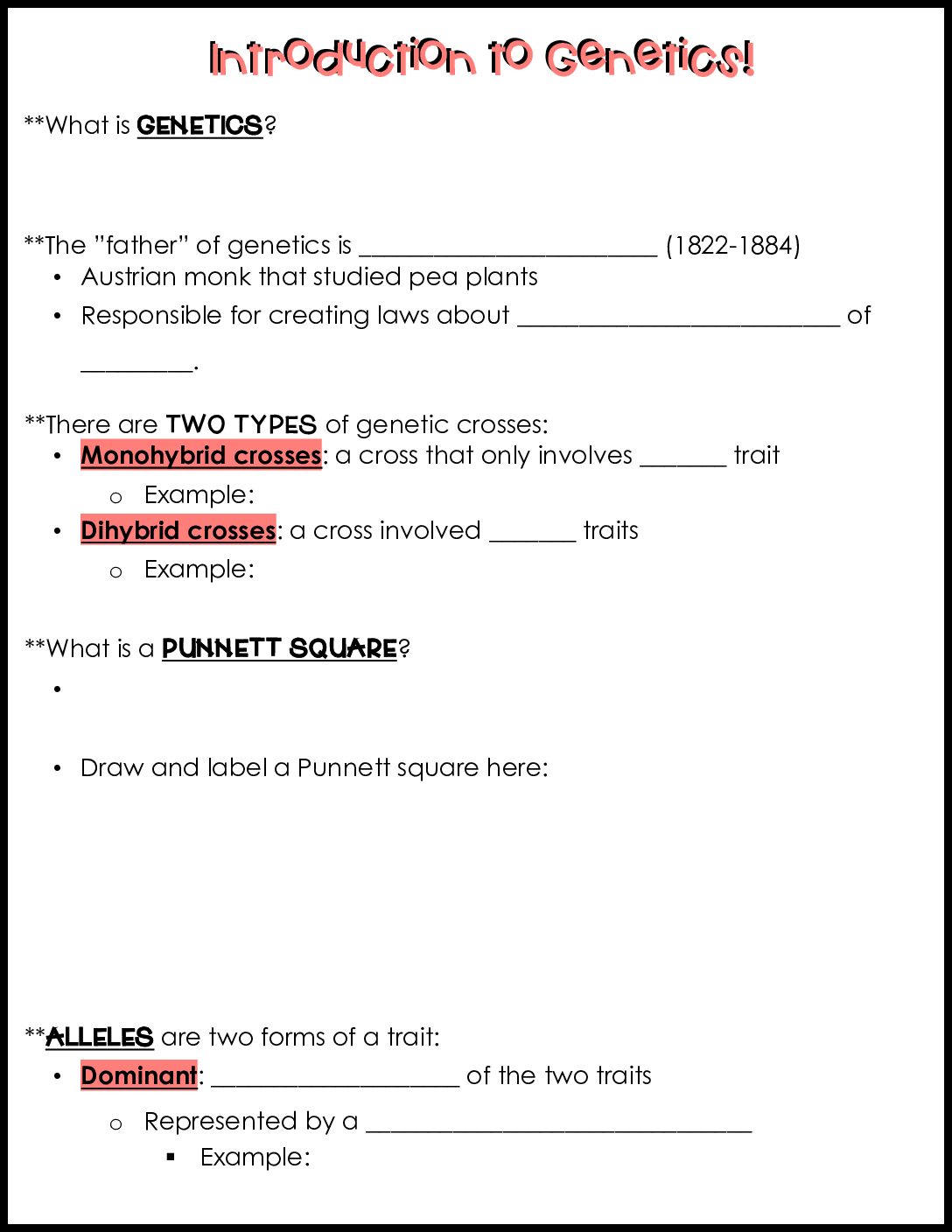 Intro to Genetics Notes