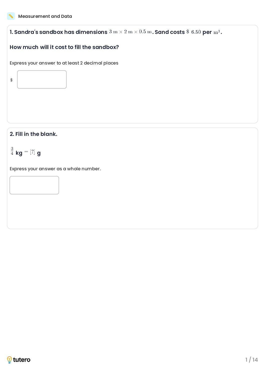 Measurement and Data Standard Worksheet (1)