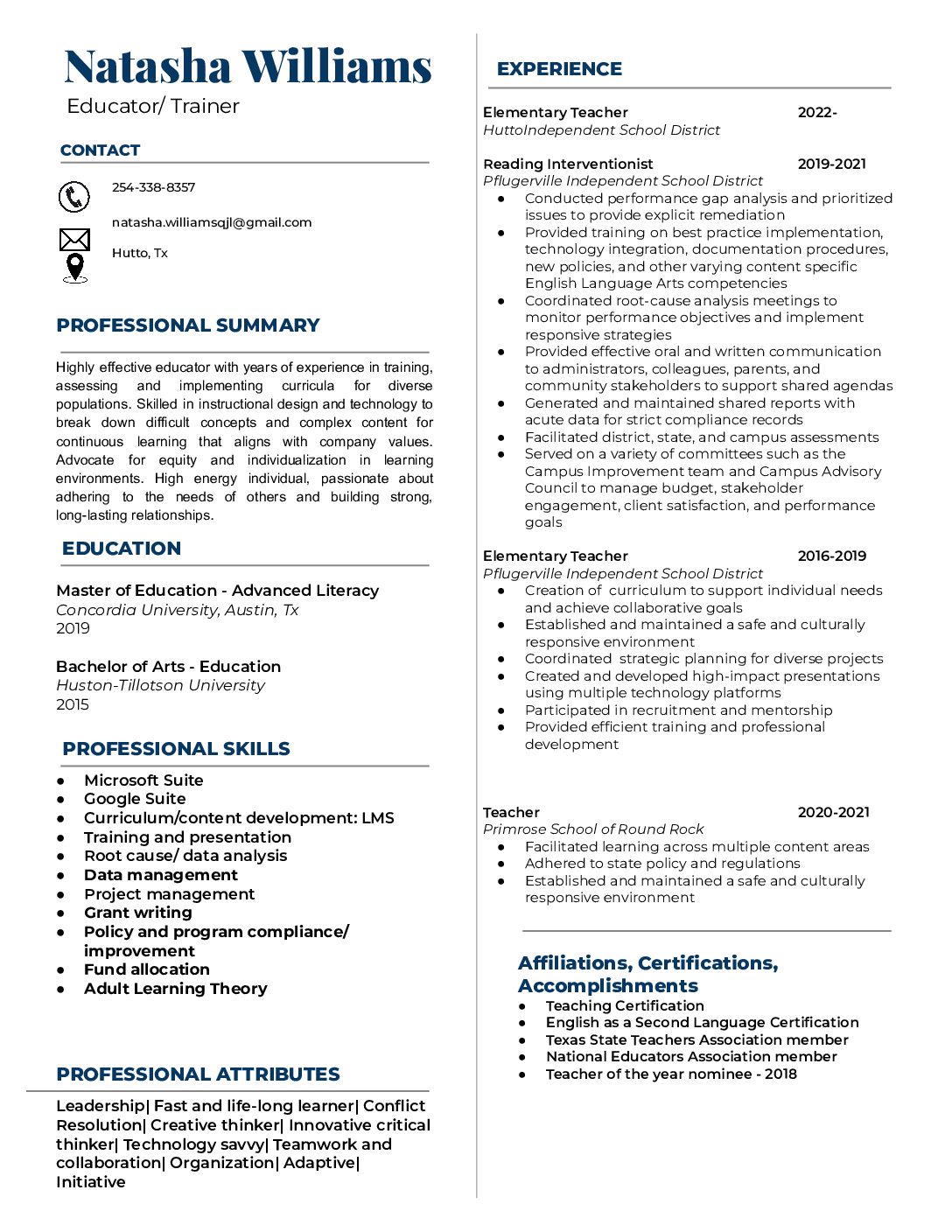 Natasha Williams Resume