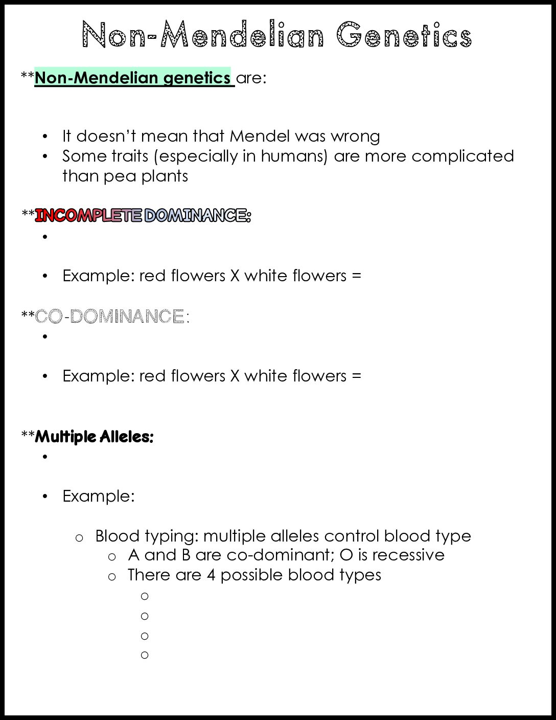 Non Mendelian Genetics Notes