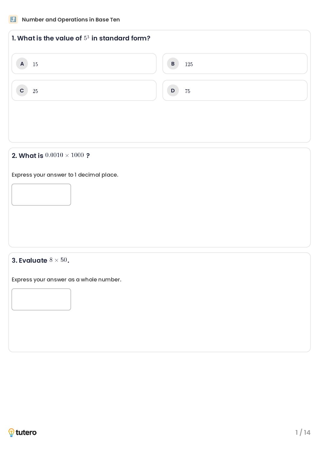Number and Operations in Base Ten Standard Worksheet 1 (1)