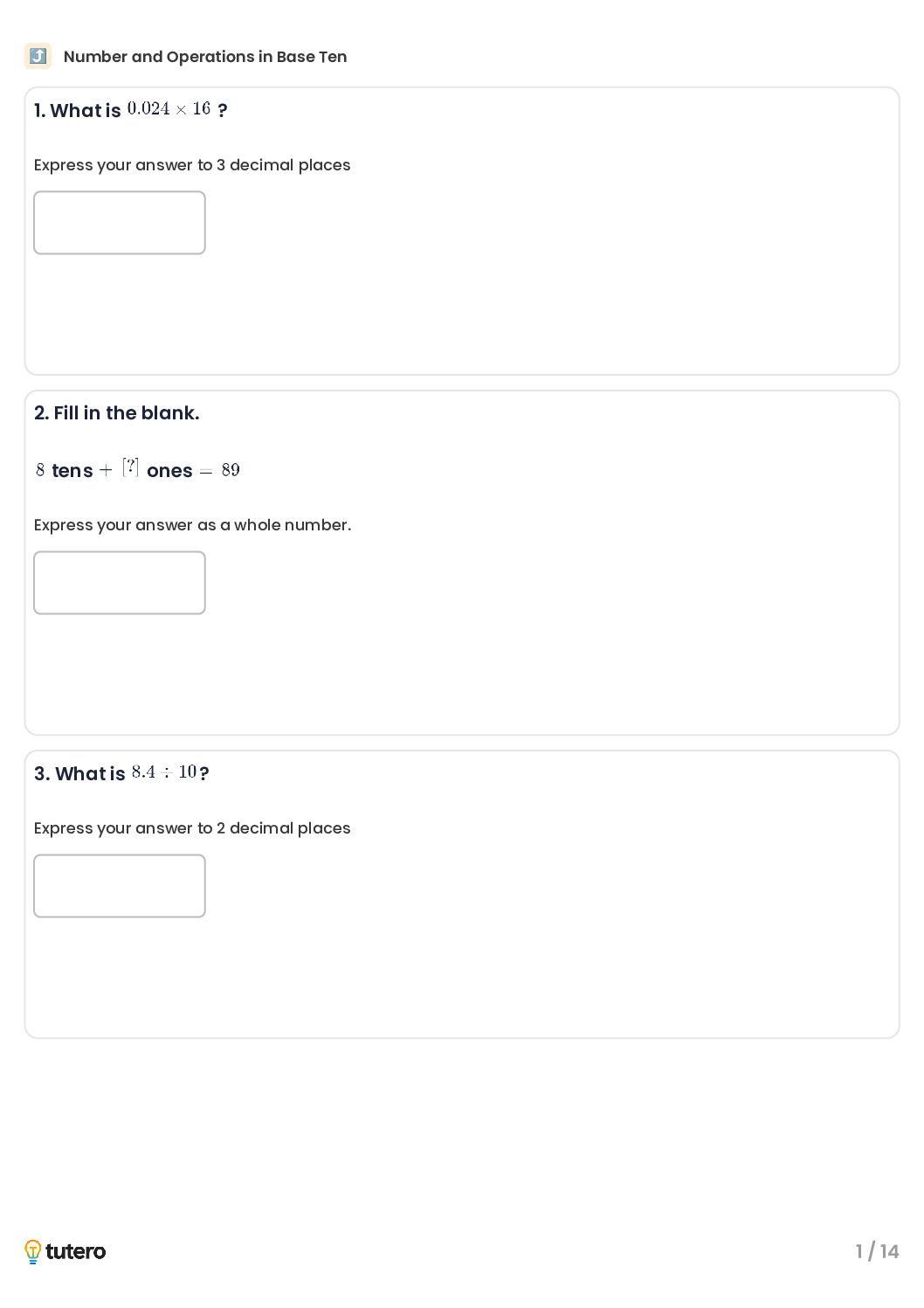 Number and Operations in Base Ten Standard Worksheet (1)