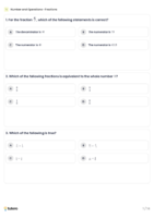 Number and Operations—Fractions Standard Worksheet 1