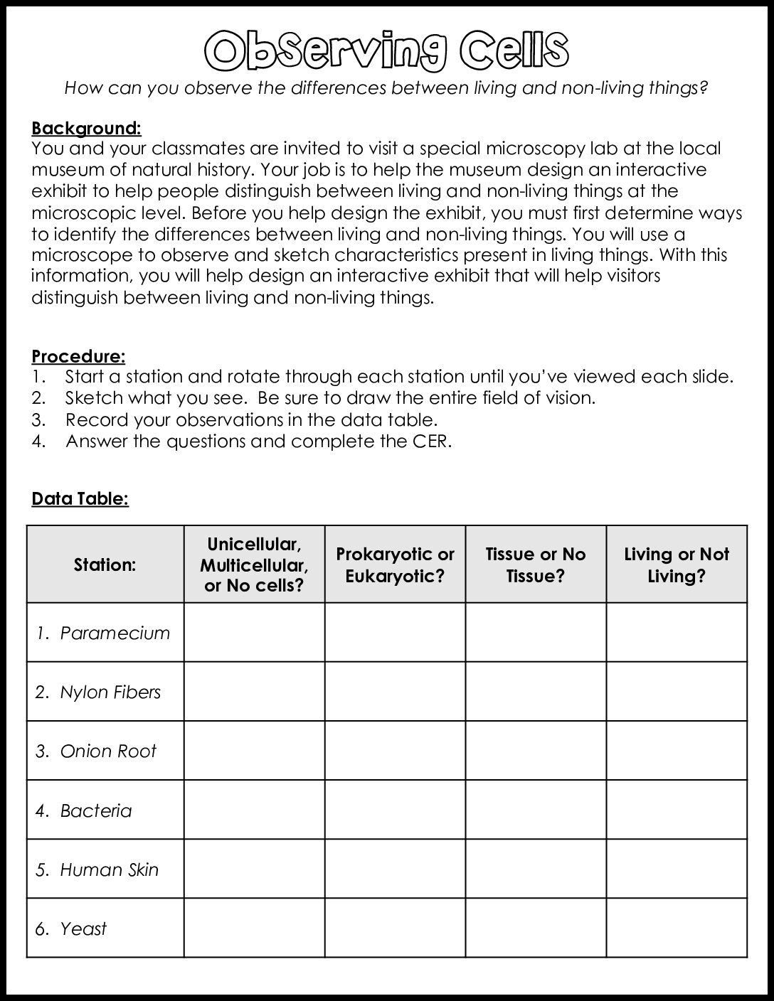 Observing Cells Lab Version 1