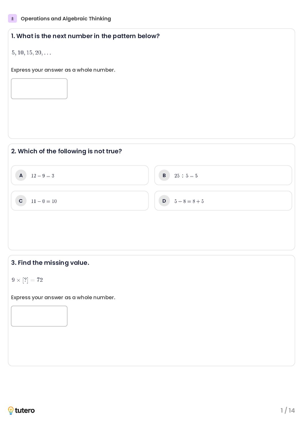Operations and Algebraic Thinking Standard Worksheet (1)