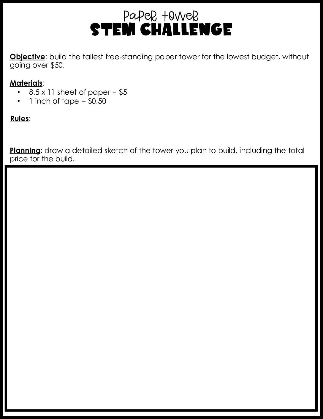 Paper Tower Stem Challenge