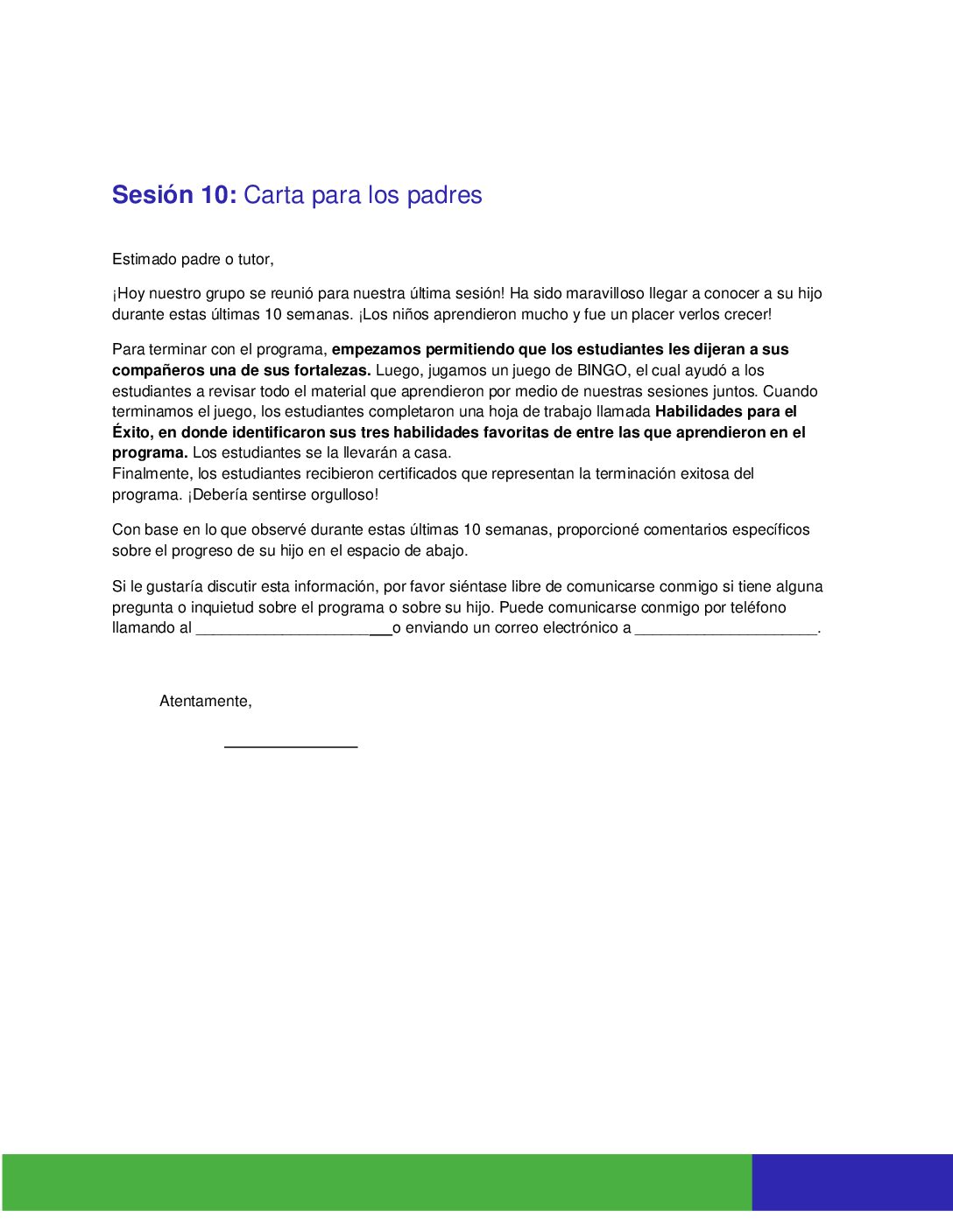 Parent Letter Session 10 Spanish (Elementary)