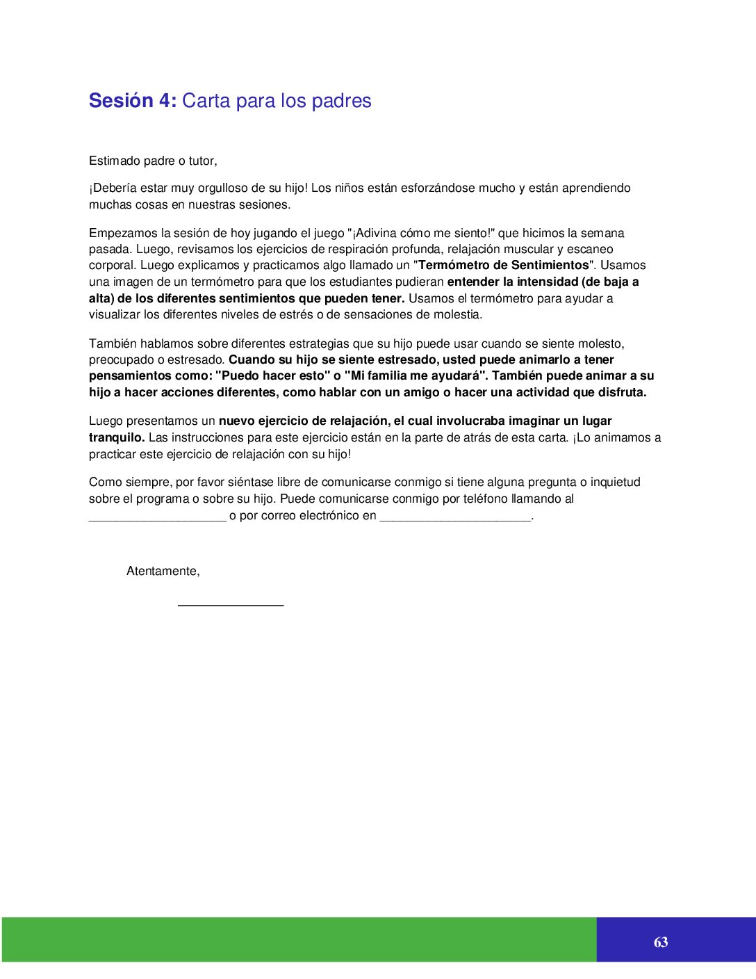 Parent Letter Session 4 Spanish (Elementary)