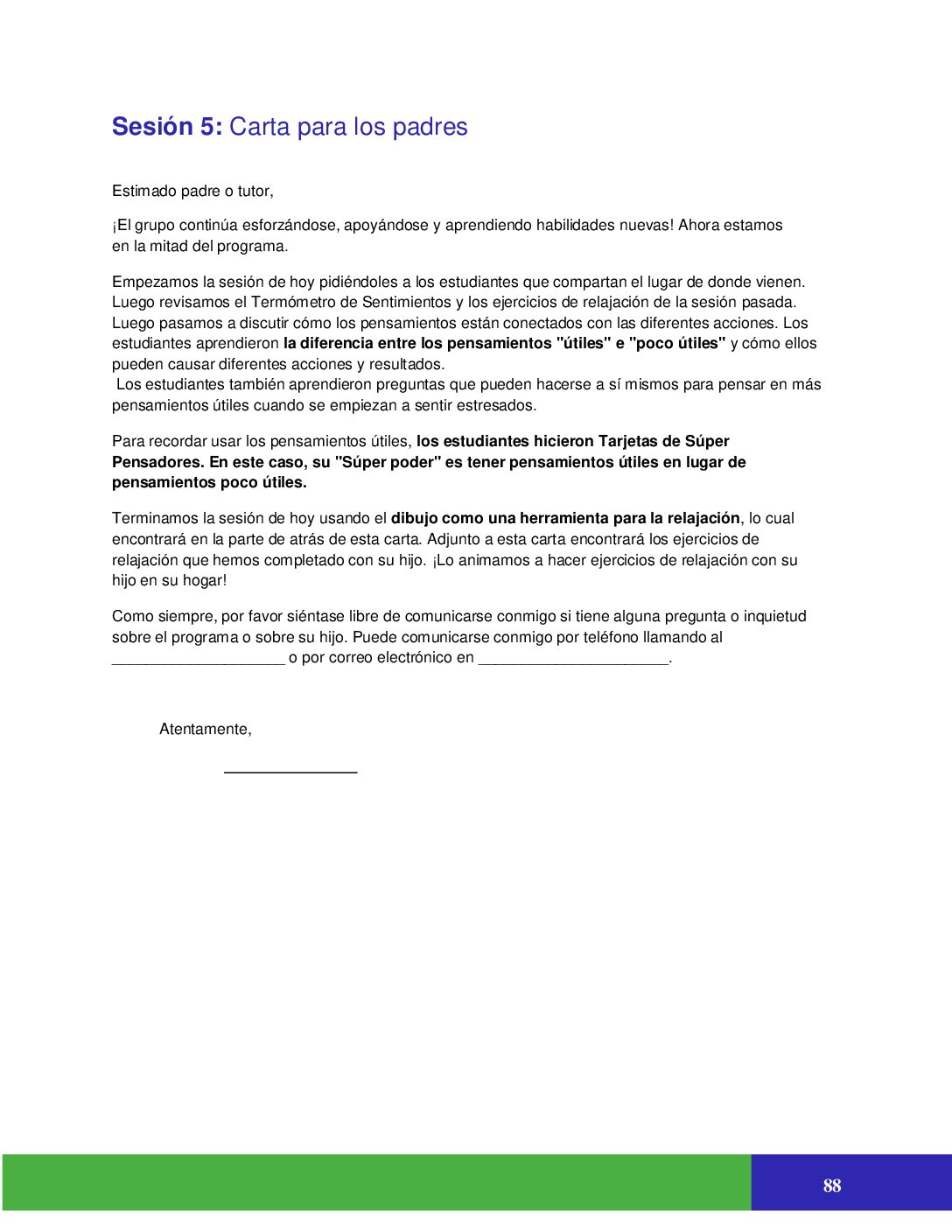 Parent Letter Session 5 Spanish (Elementary)