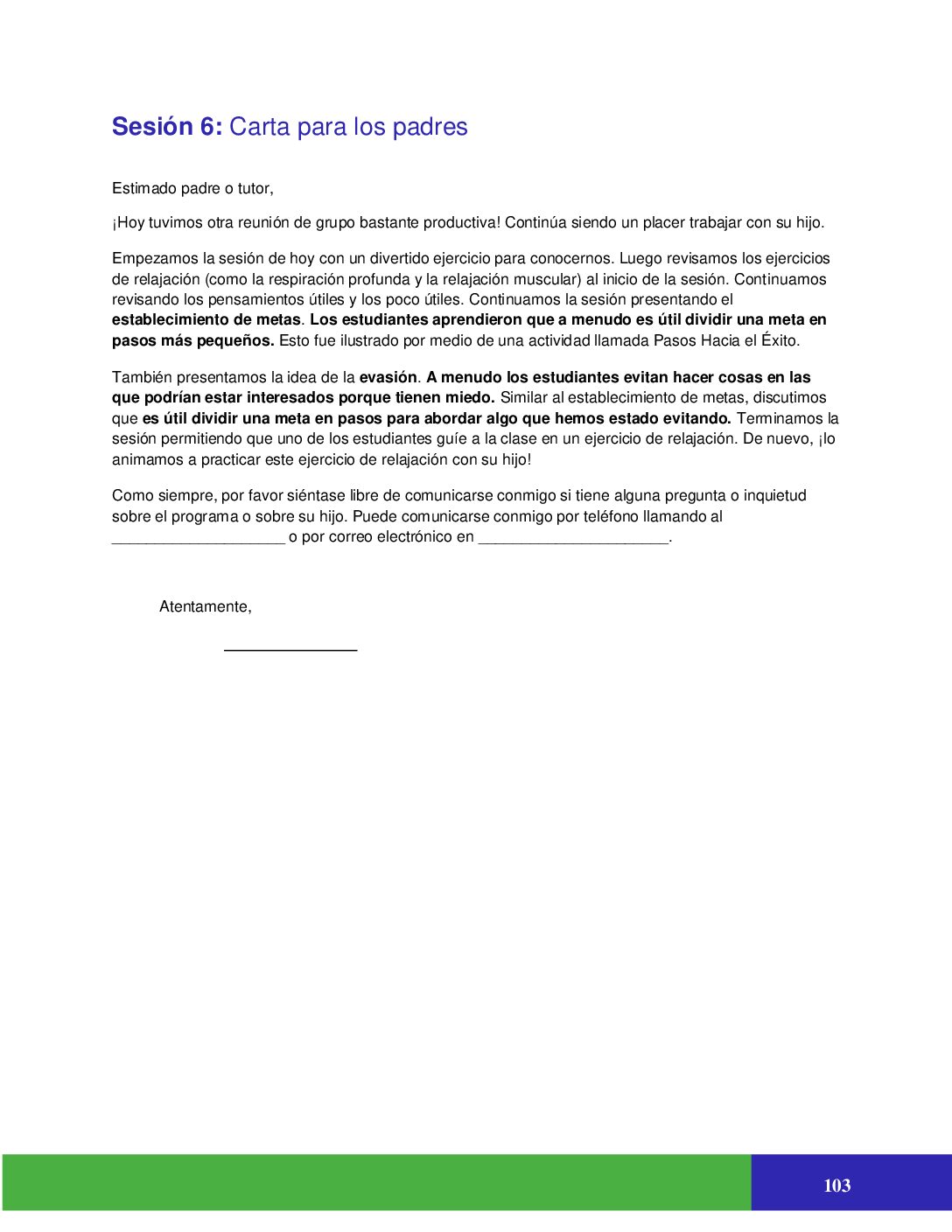 Parent Letter Session 6 Spanish (Elementary)