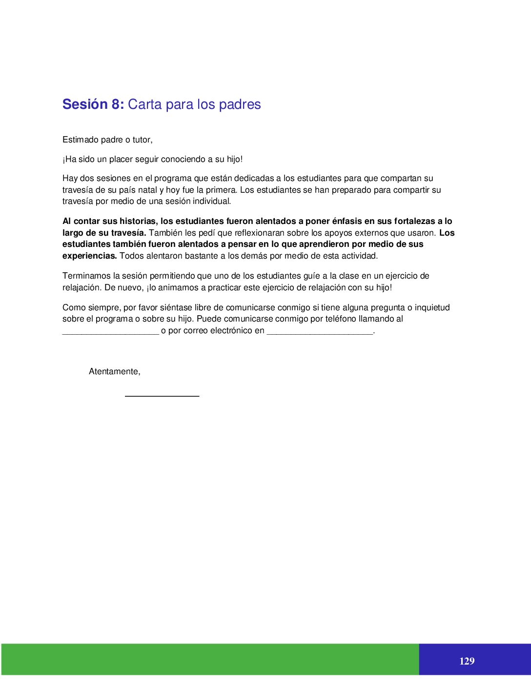 Parent Letter Session 8 Spanish (Elementary)