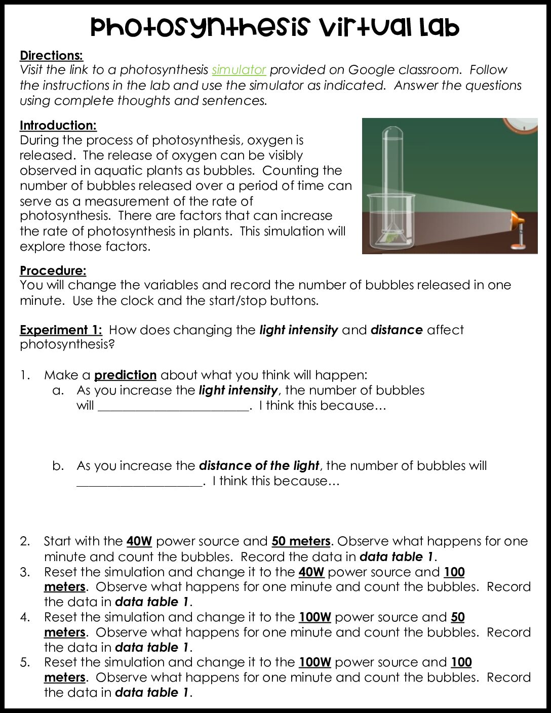 Photosynthesis Virtual Lab