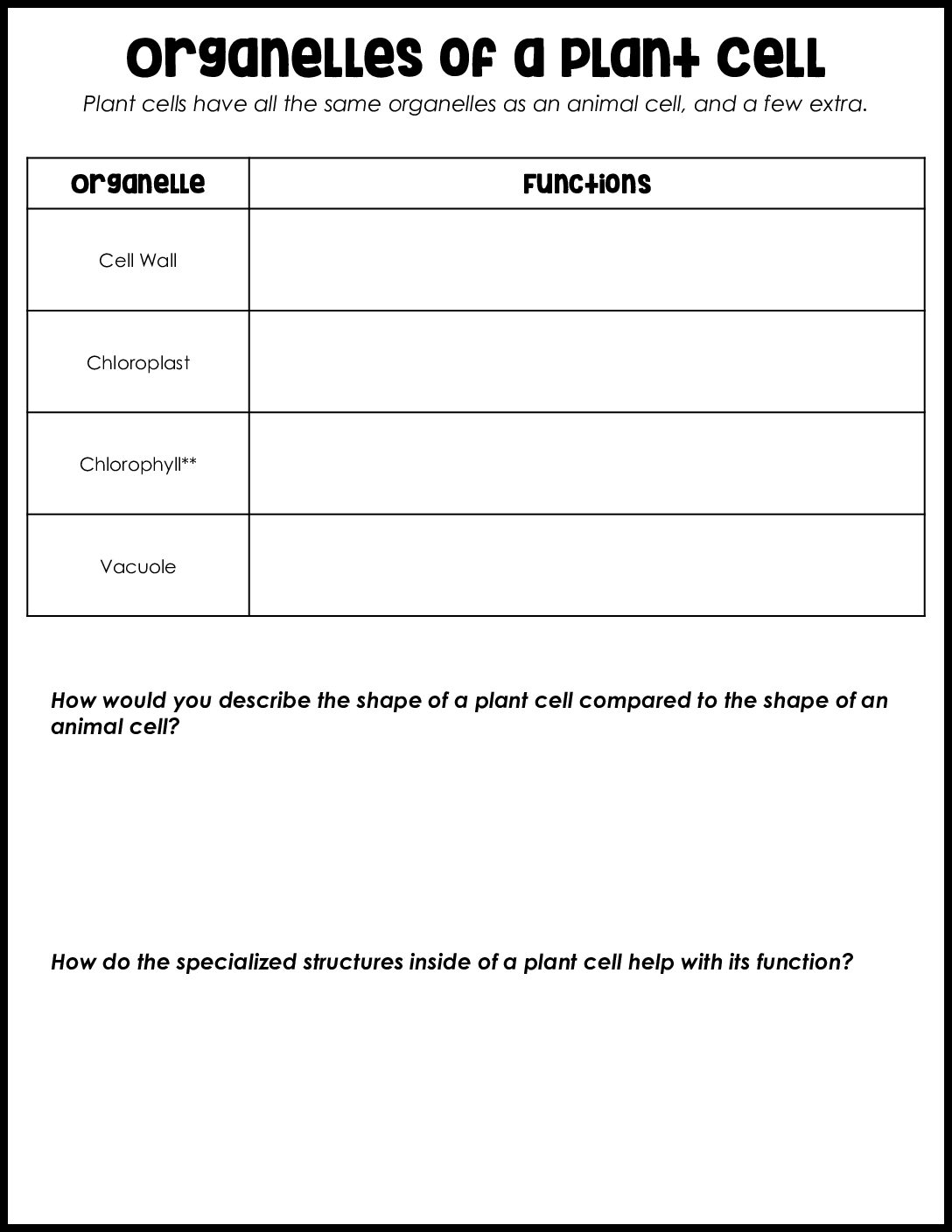 Plant Cell Organelles