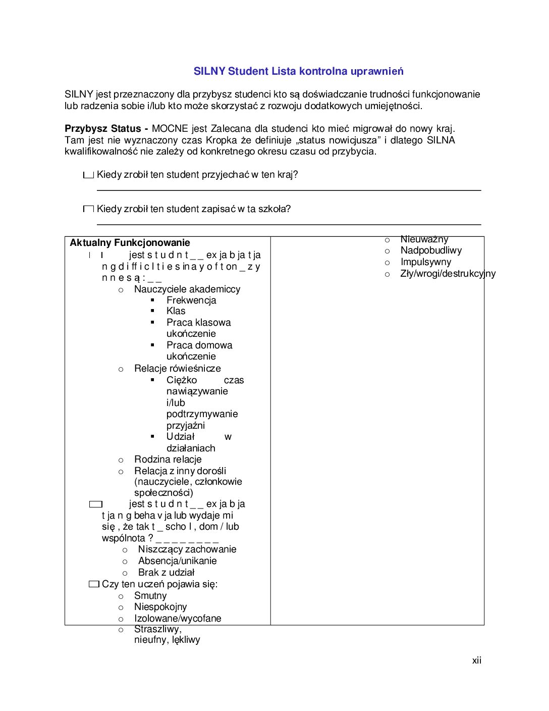 Polish. STRONG Student Eligibility Checklist