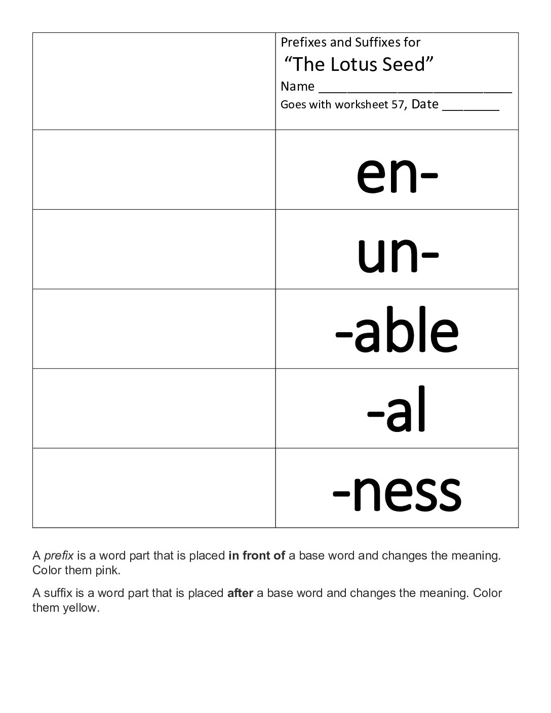 Prefixes And Suffixes For Lotus Seed Story