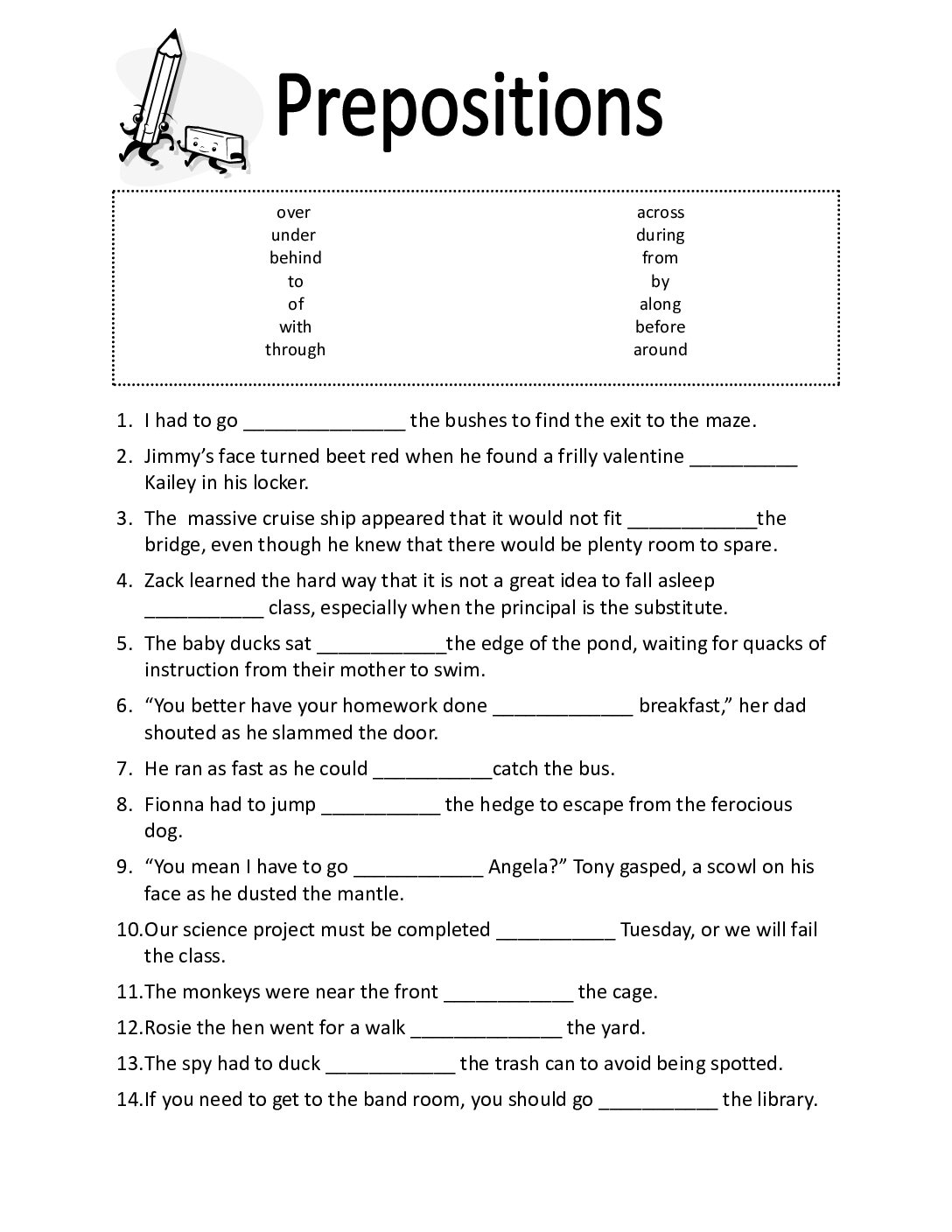 Prepositions Fillın Worksheet
