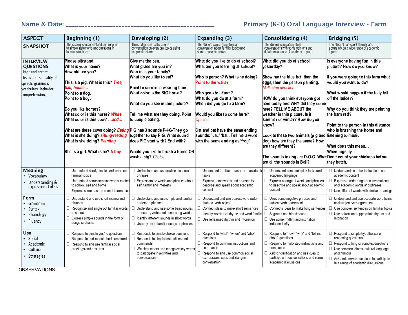Primary Oral Interview Farm