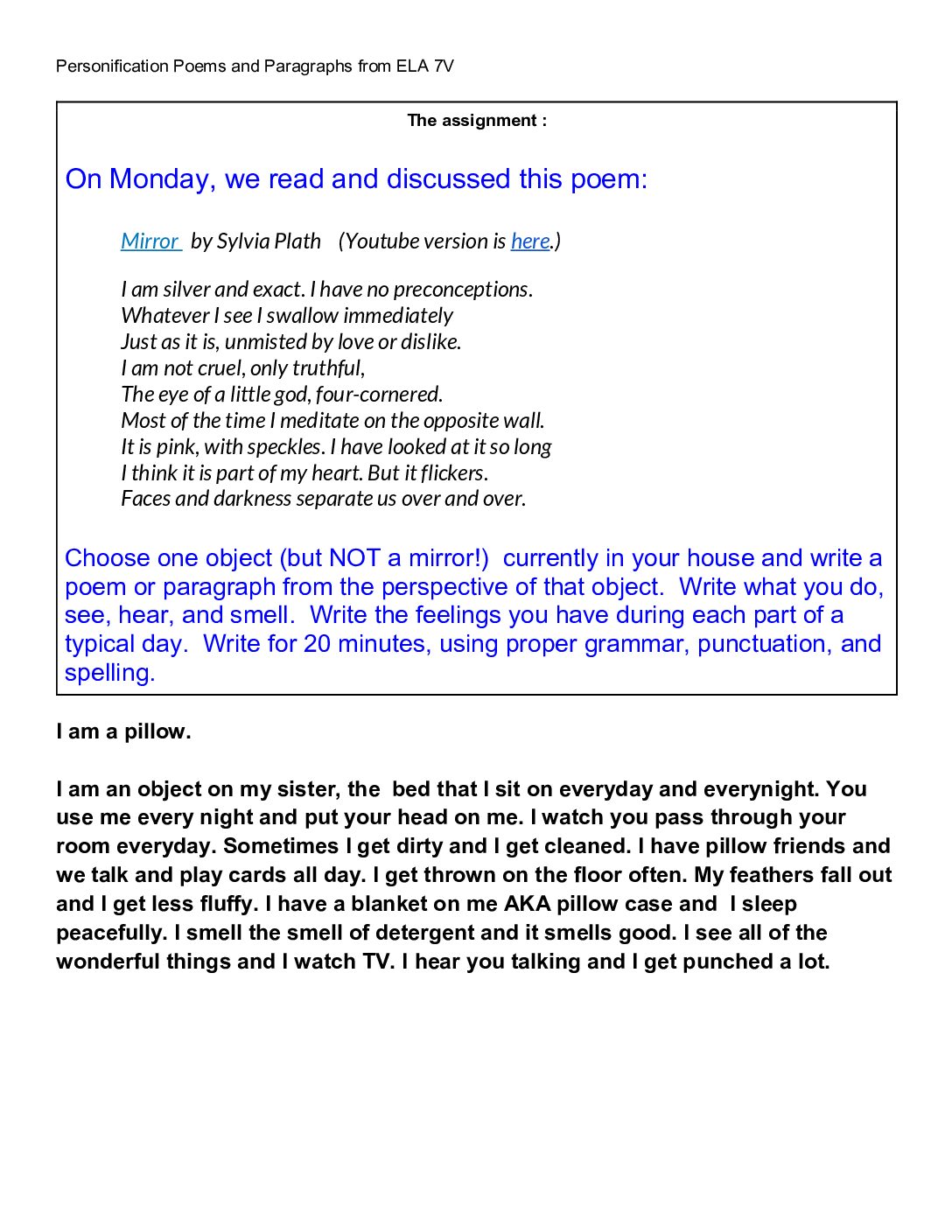 (Public) Day 2 Their Work Personification Poems And Paragraphs From Ela 7V