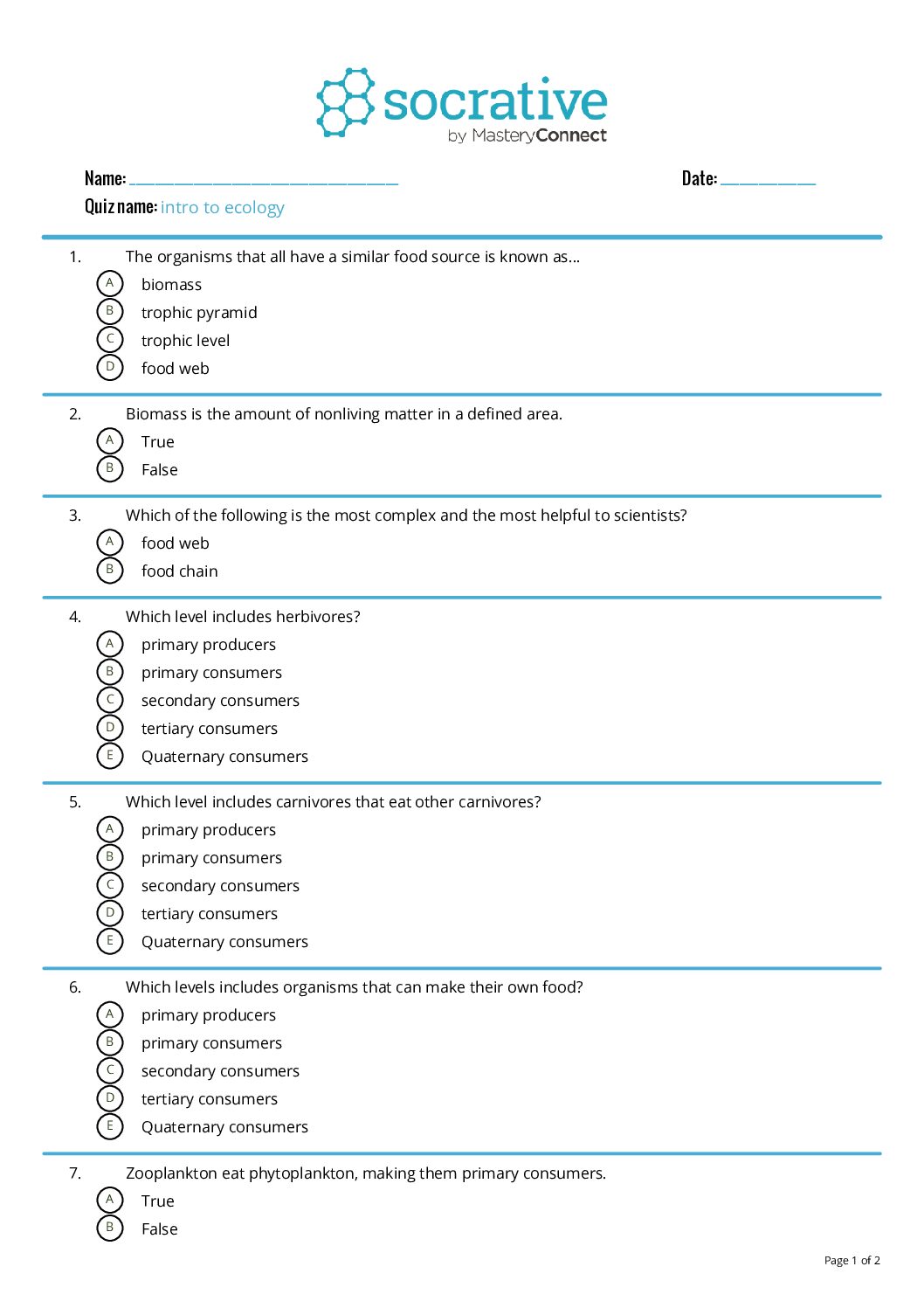 Quiz İntrotoecology