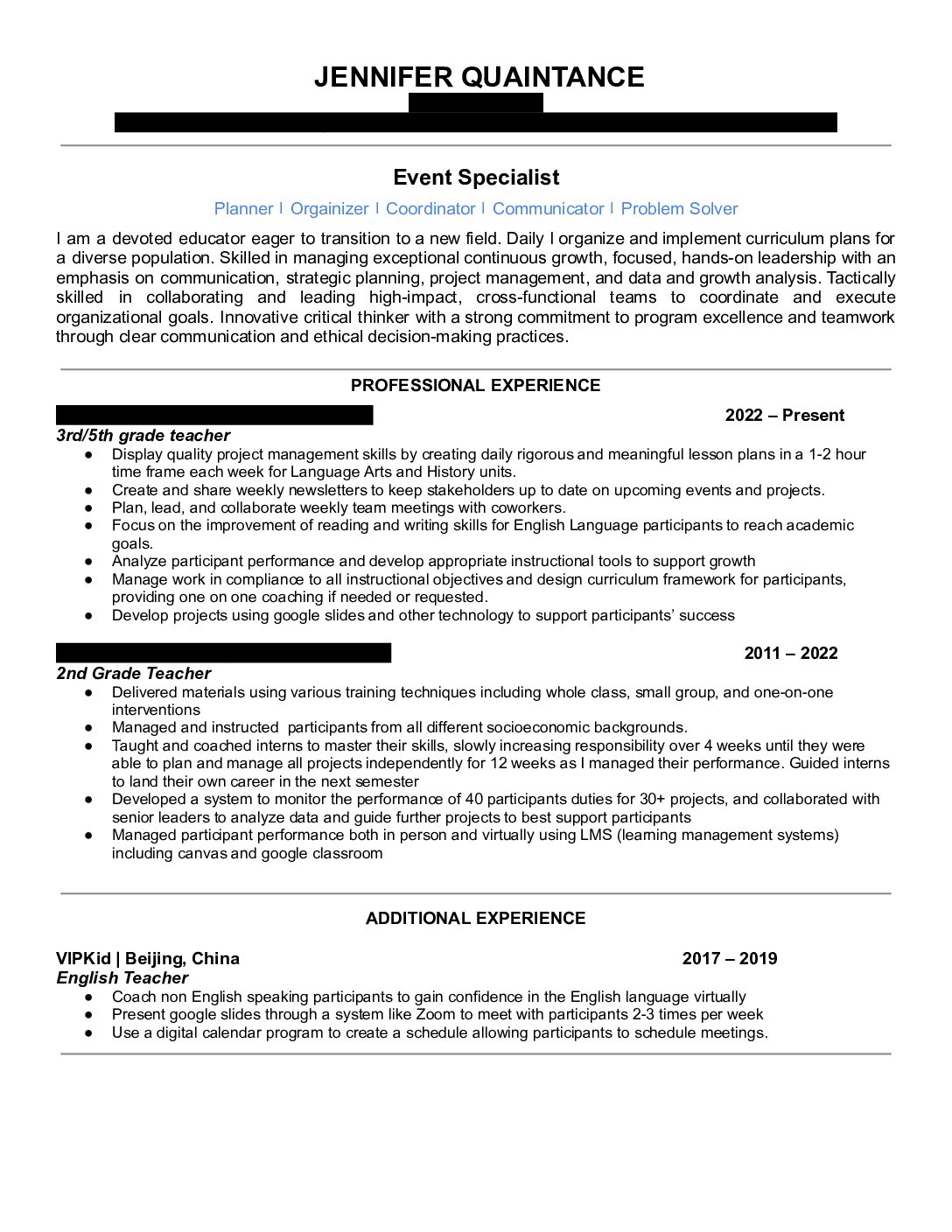 Resume-Jennifer Quaintance
