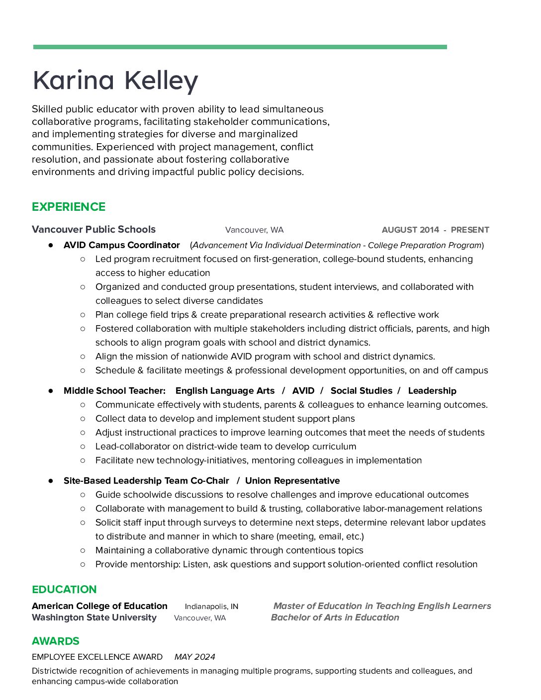 Resume Project Management