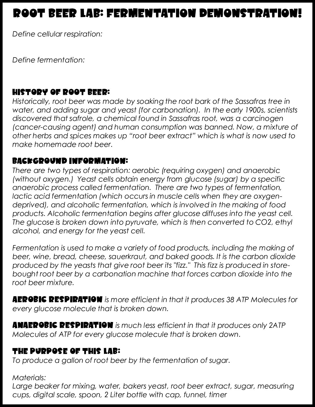 Root Beer Fermentation Lab
