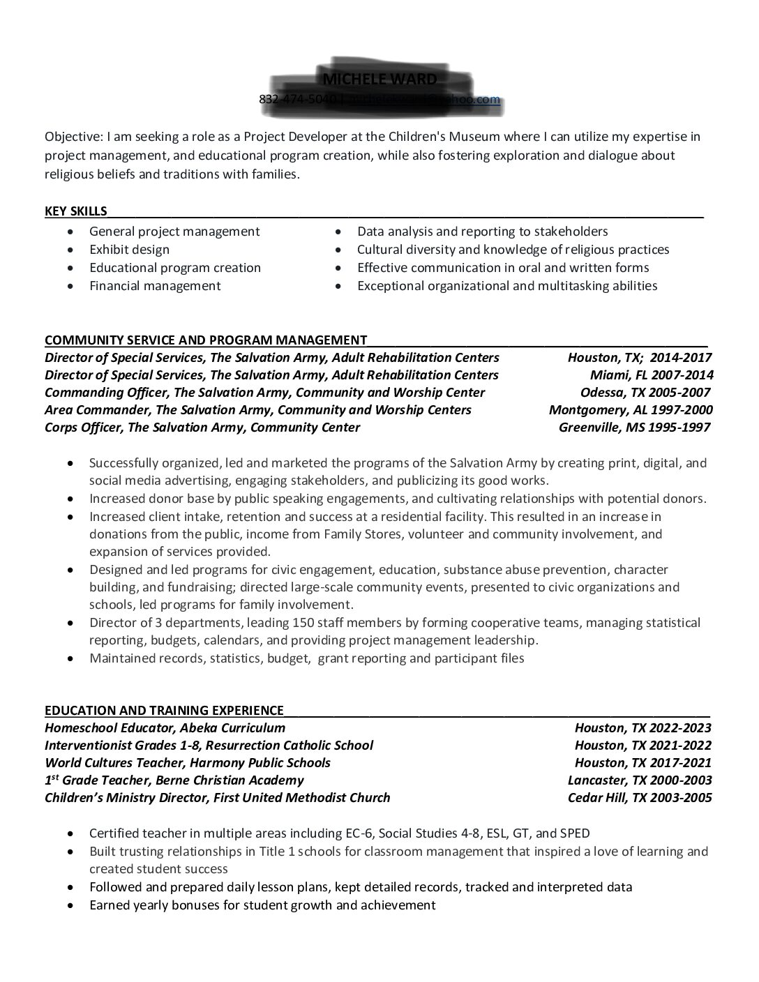 Sample Multi-Career Educator Resume