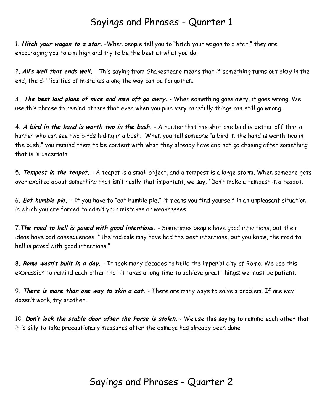 Sayings phrases collection