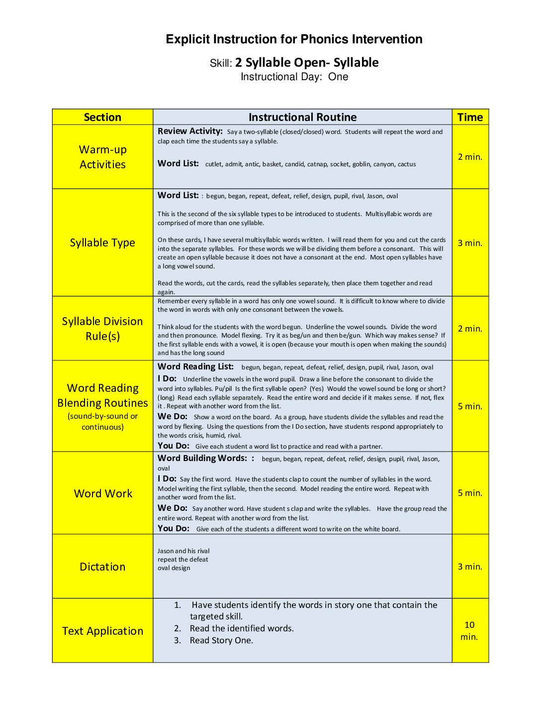Skill 10 2 Syllable Open Week 2