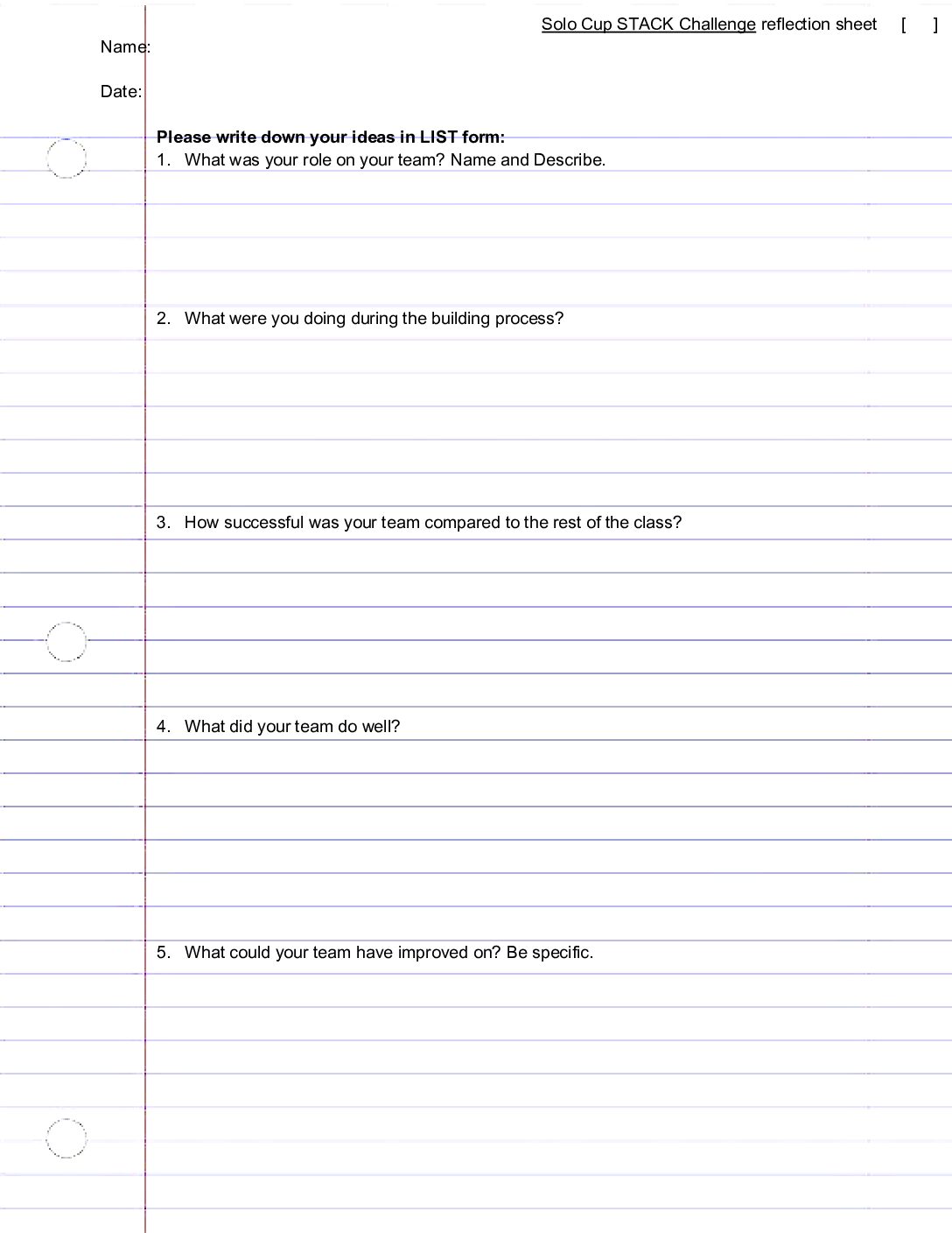 Solo Cup Stack Reflection Sheet
