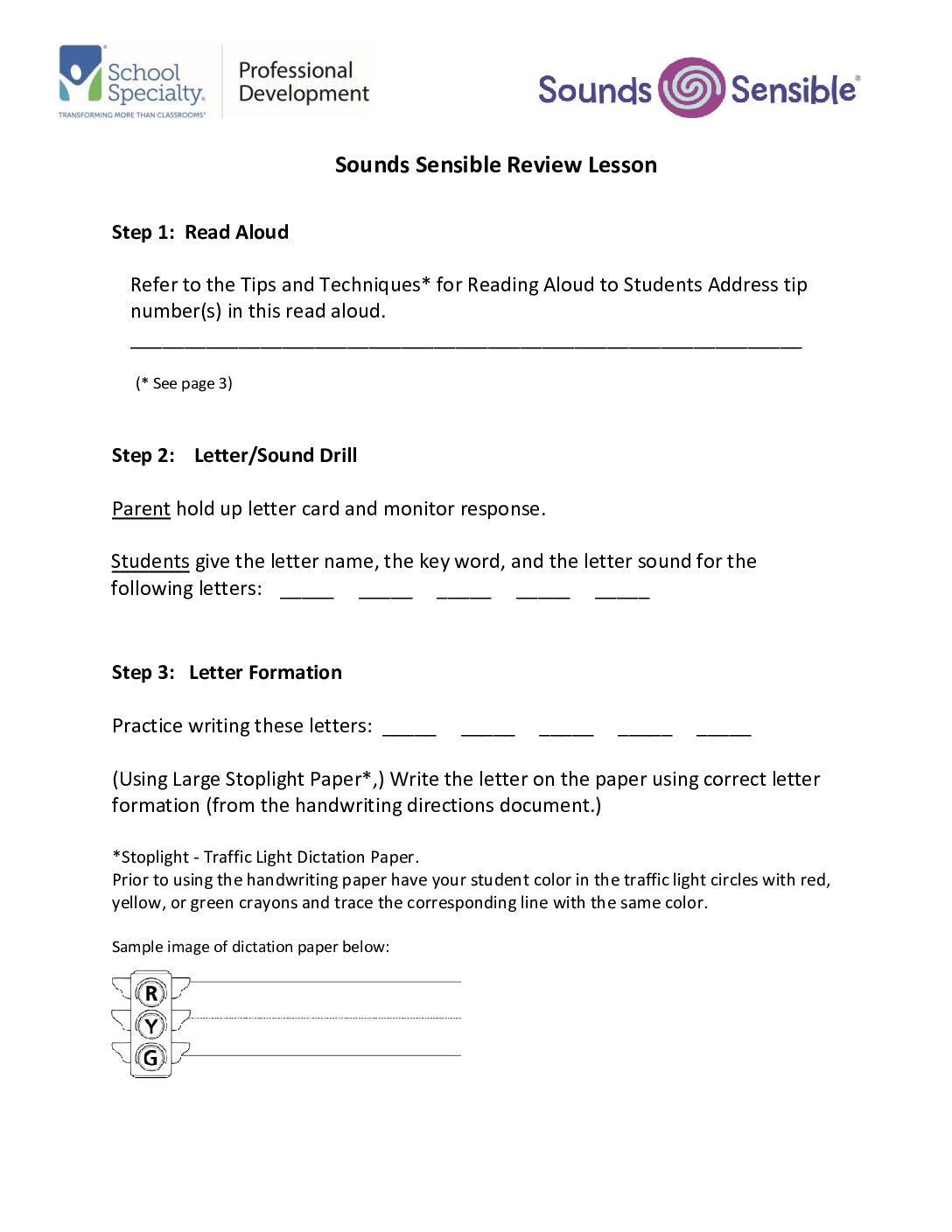 Sounds Sensible Review Lesson Fillable Form