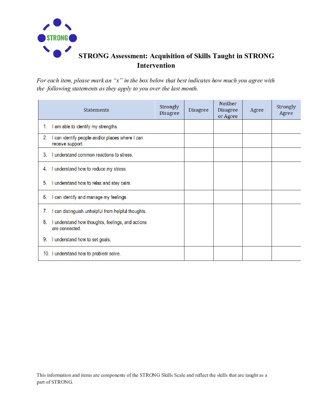 Strong Assessment Acquisition Of Skills Taught İn Strong Intervention