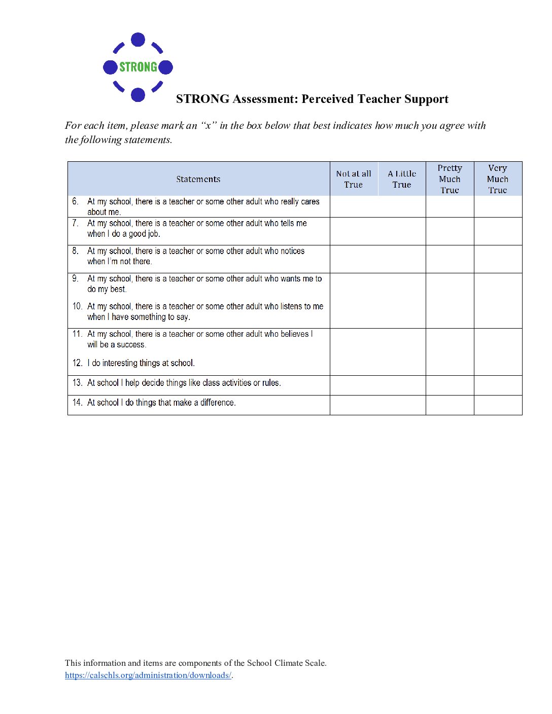 Strong Assessment Perceived Teacher Support