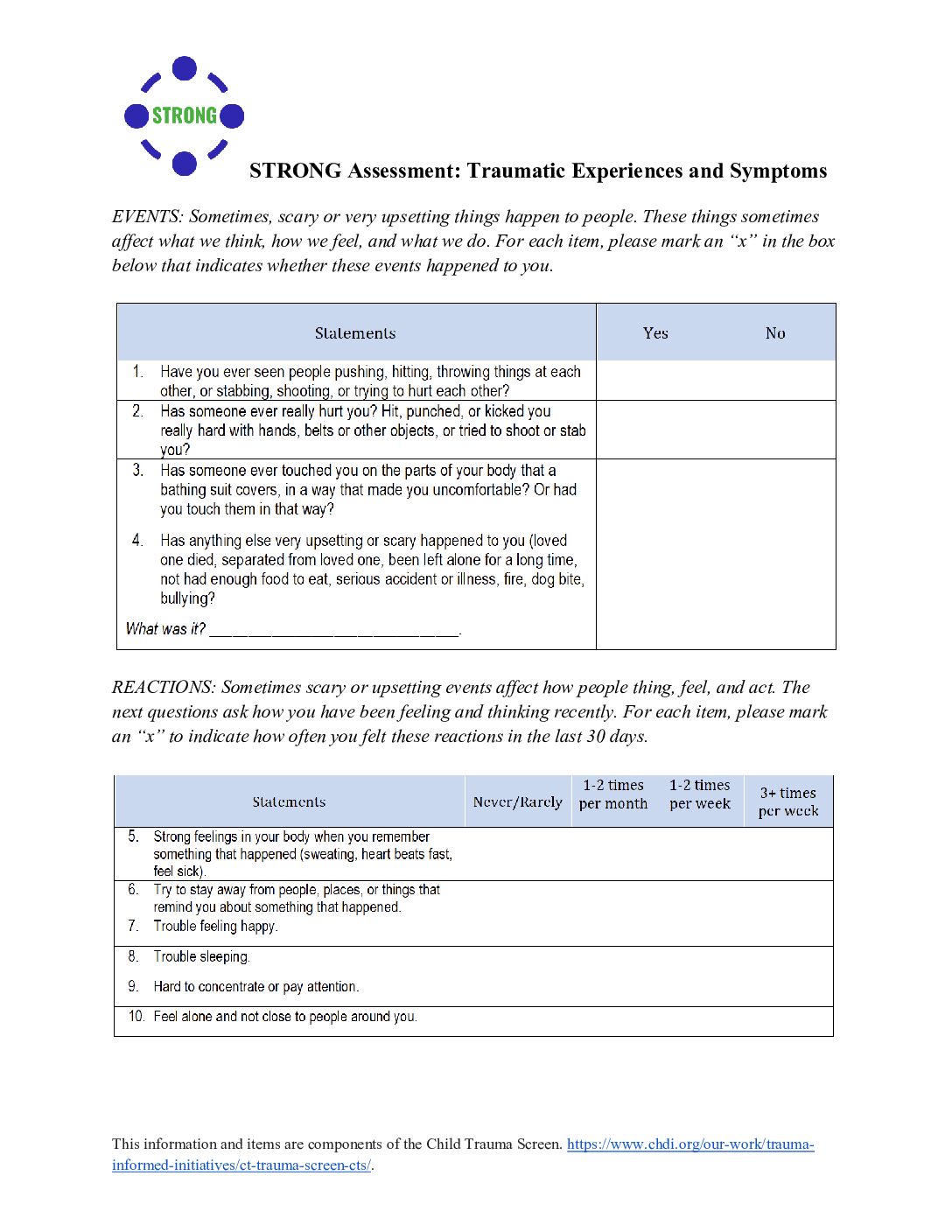 Strong Assessment Traumatic Experiences And Symptoms