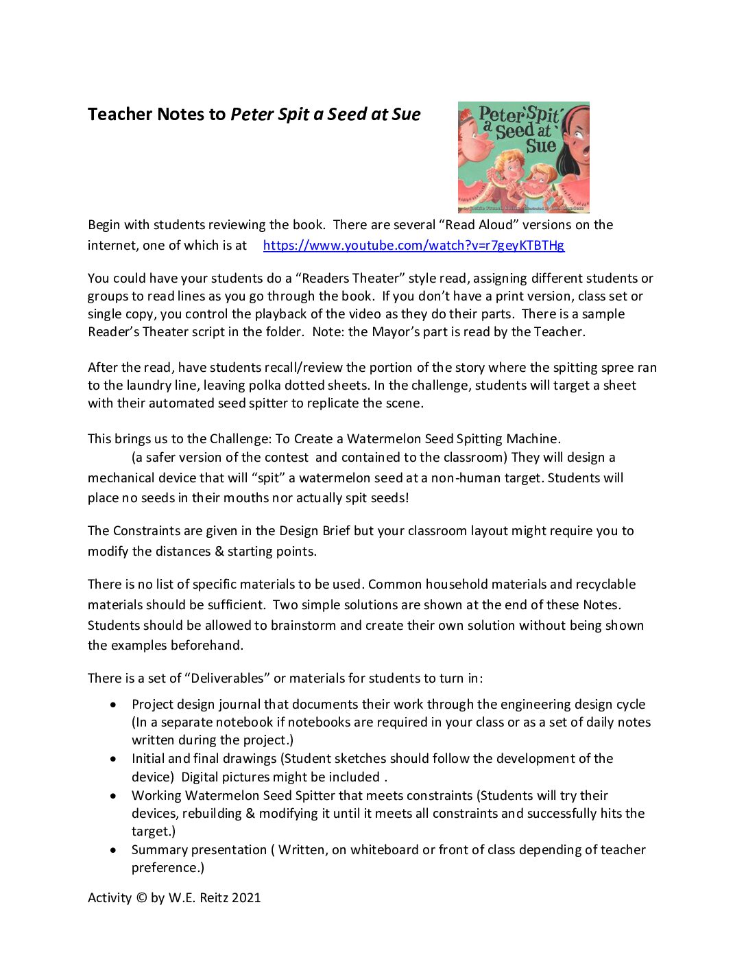 Teacher Notes To Peter Spit A Seed At Sue