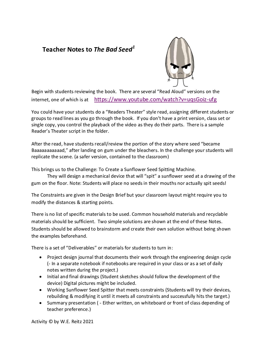 Teacher Notes To The Bad Seed