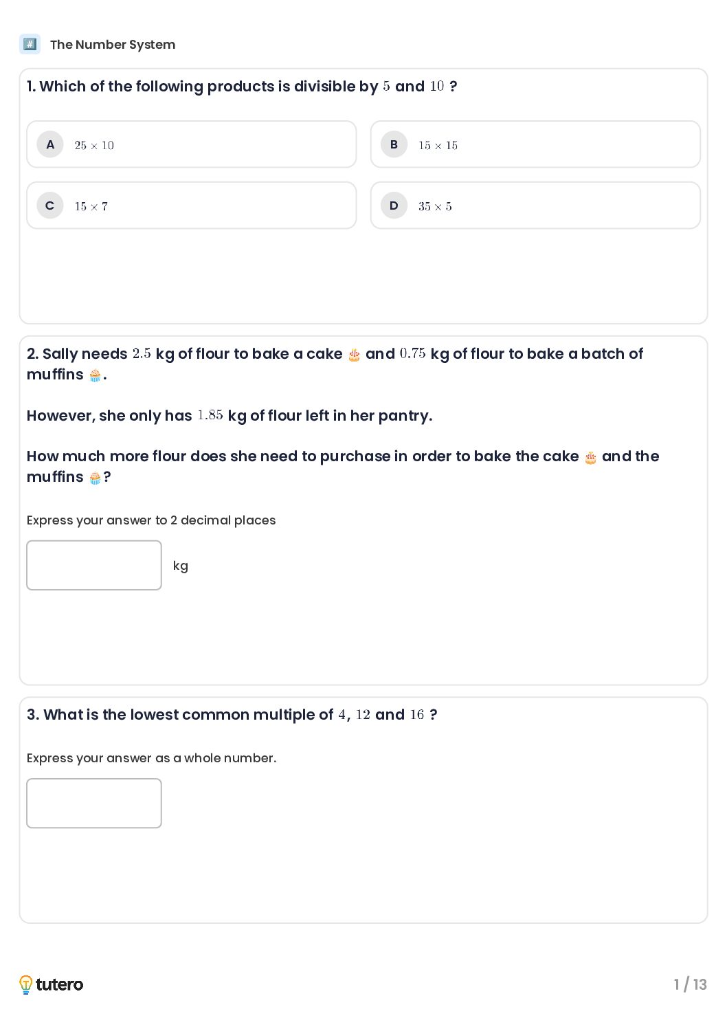 The Number System Standard Worksheet 1